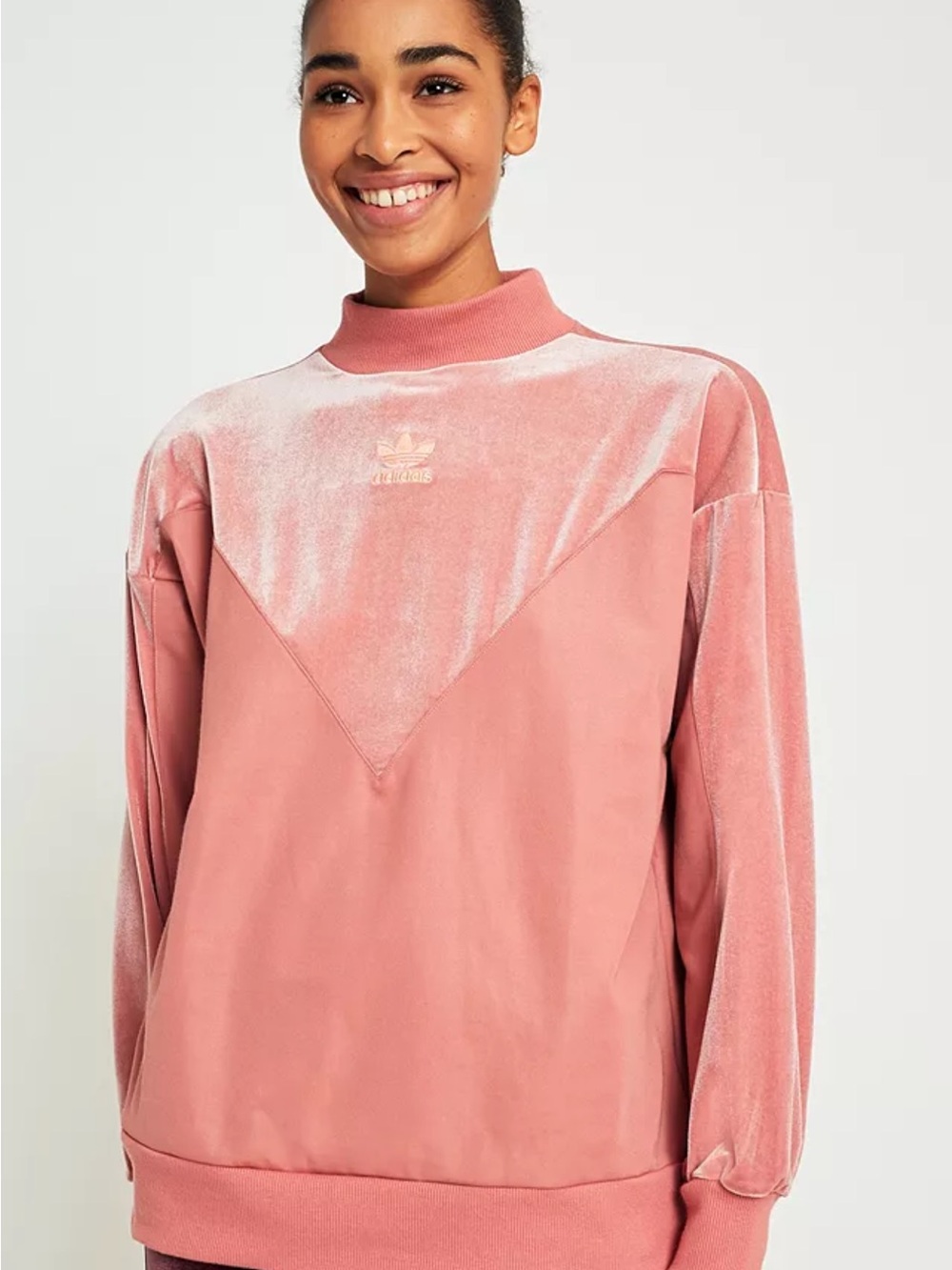 adidas Women’s Pink Velvet-Trim Pullover Sweatshirt